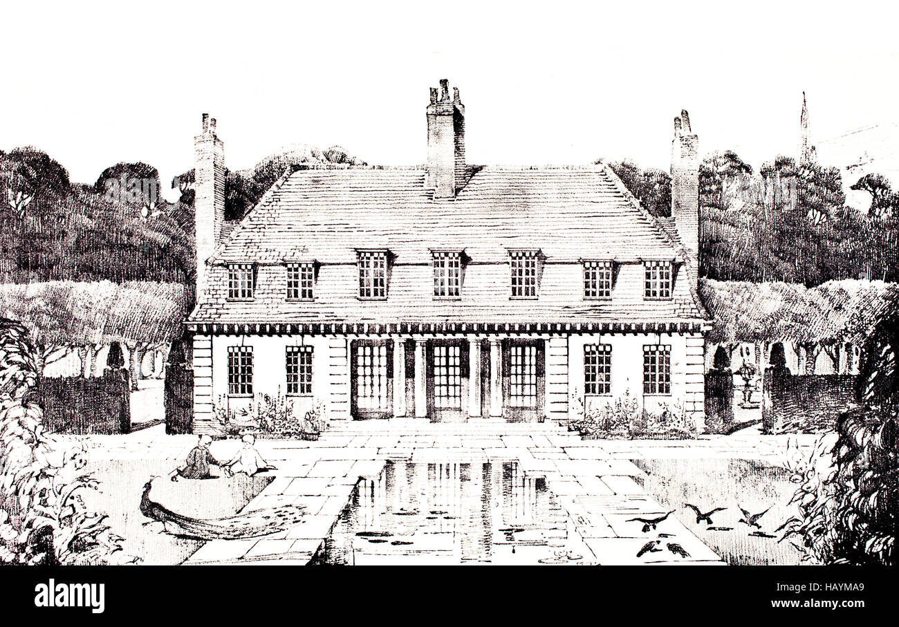 Newbie House, Wythall, Birmingham, by architect J Baillie Scott, halftone, architectural illustration from 1911 Studio Magazine Stock Photo