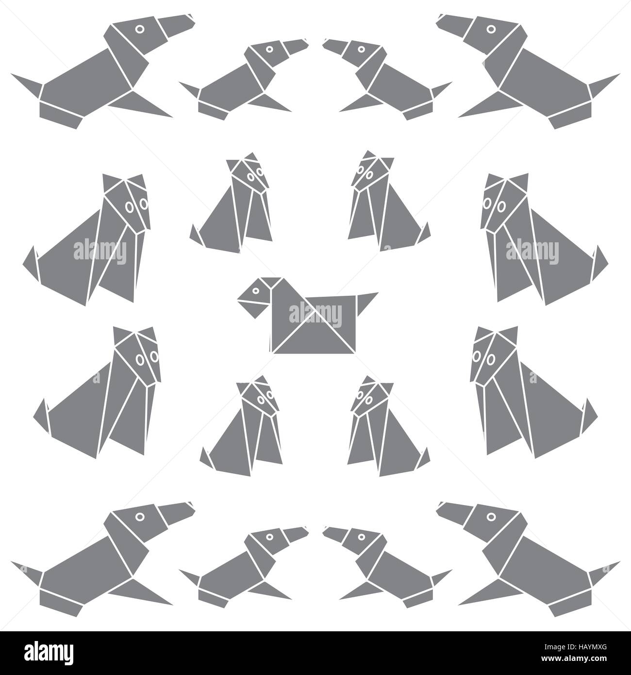 Set Of Origami Paper Dog On A White Background Stock Vector