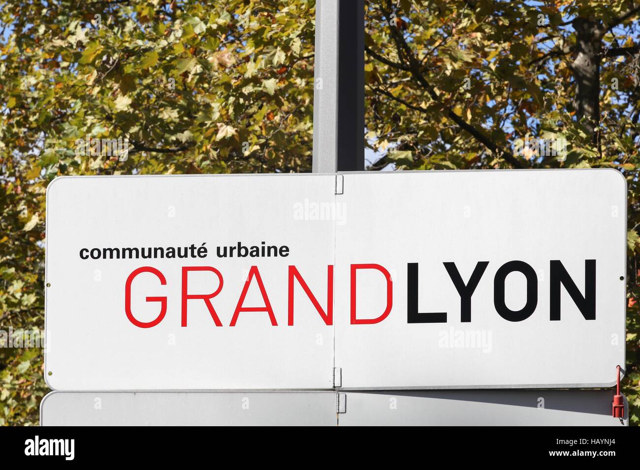 Metropolis of Lyon panel called Grand Lyon in French Stock Photo