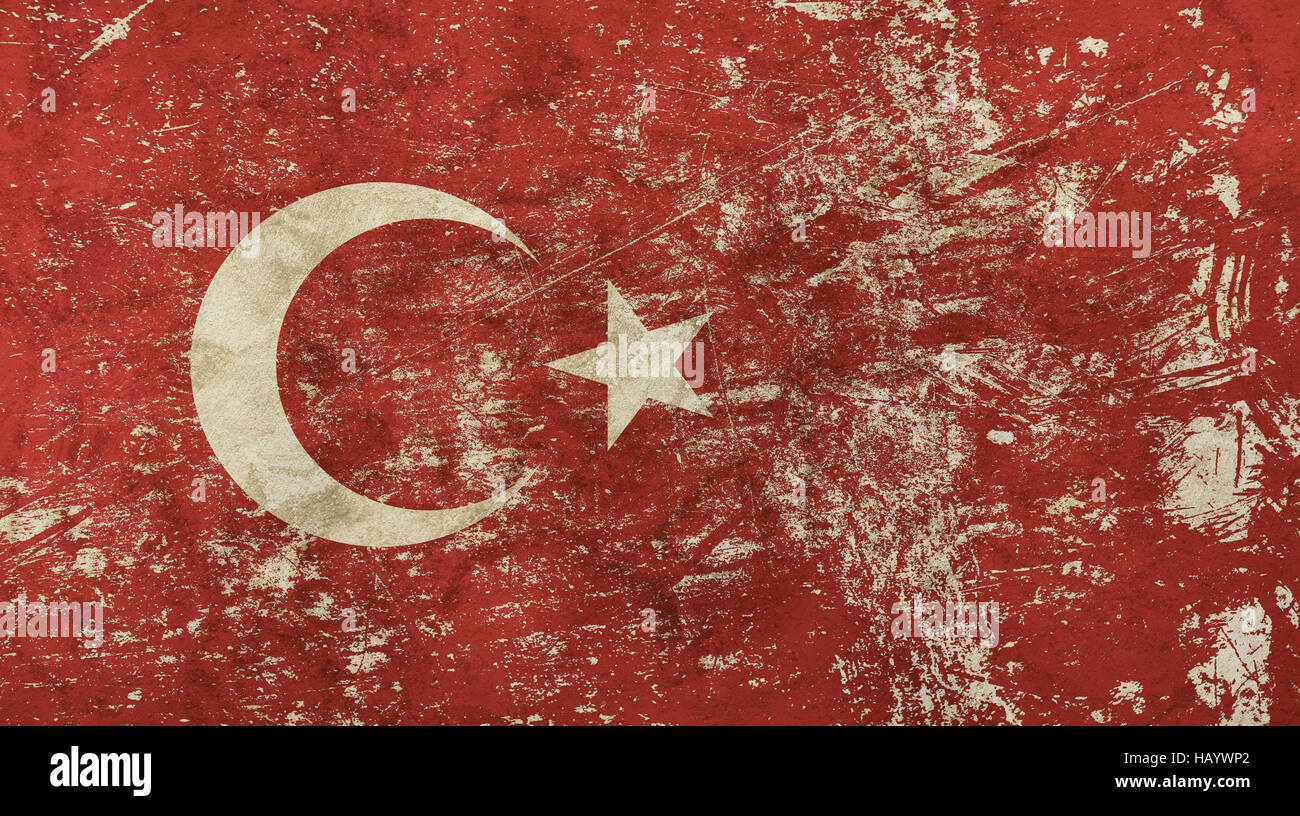 Old grunge vintage dirty faded shabby distressed Turkish or Republic of Turkey flag background Stock Photo