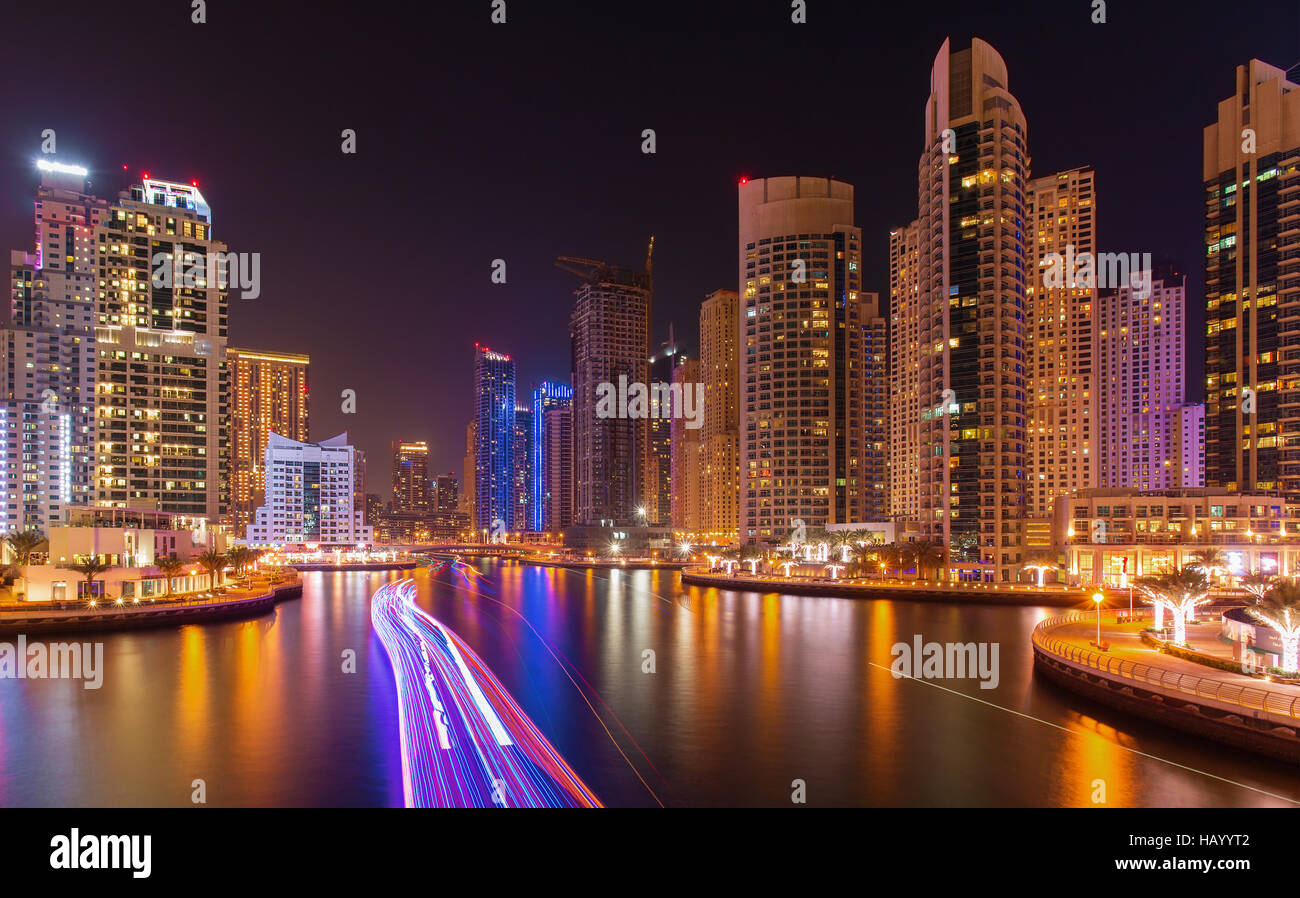 Colorful evening in Dubai Marina,Dubai,United Arab Emirates Stock Photo