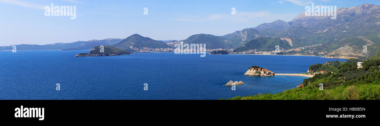 Montenegro coast panorama with St. Stefan islet Stock Photo