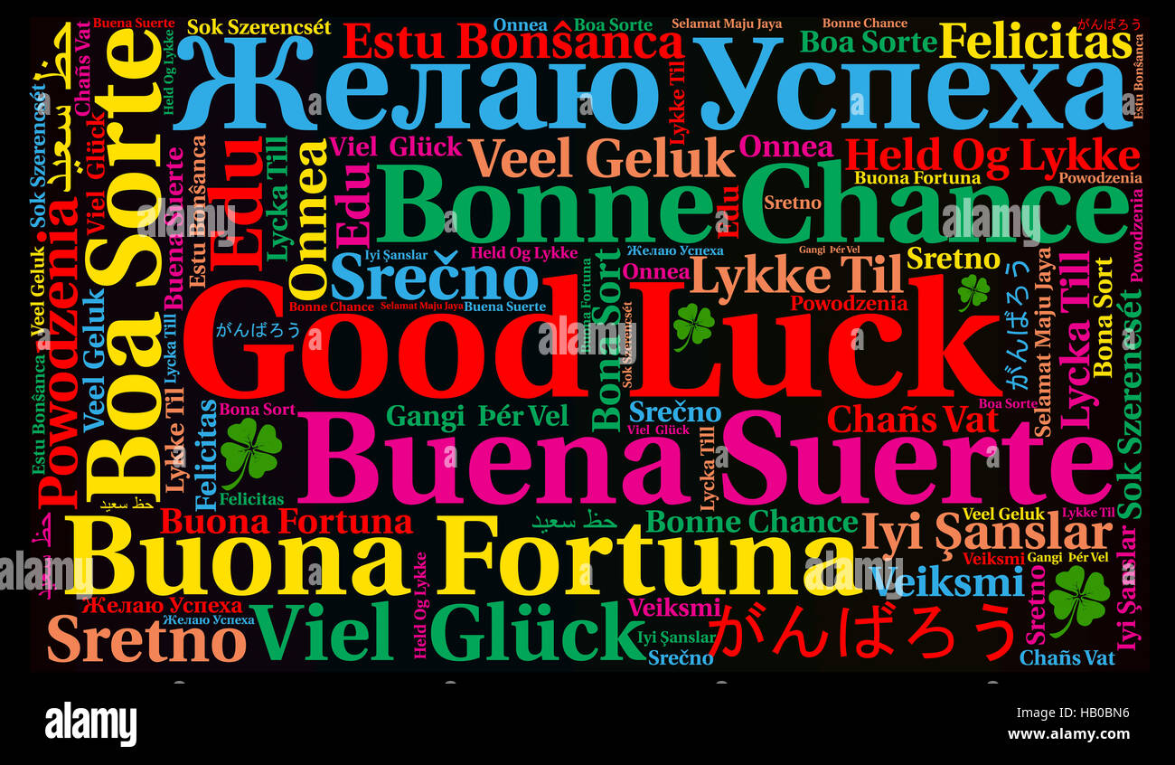 Good luck in different languages word cloud Stock Photo