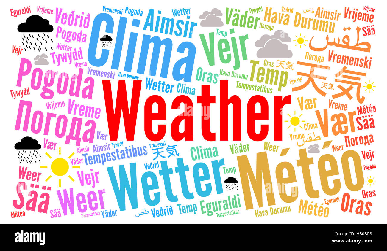 Weather word cloud in different languages Stock Photo Alamy