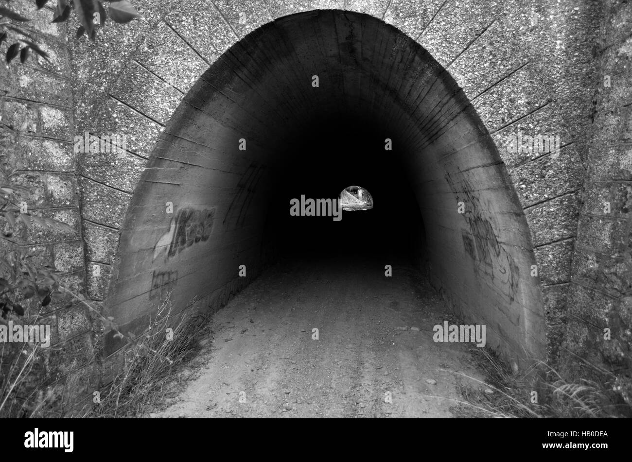 Urban exploration inside a tunnel Stock Photo