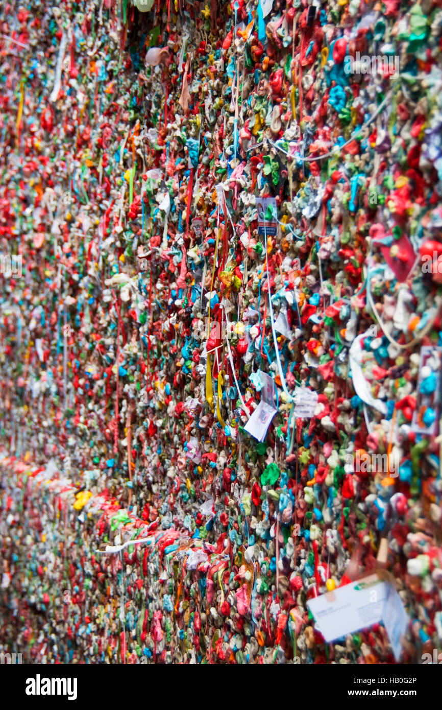 Market Theater Gum Wall in Pike Market in Seattle Stock Photo