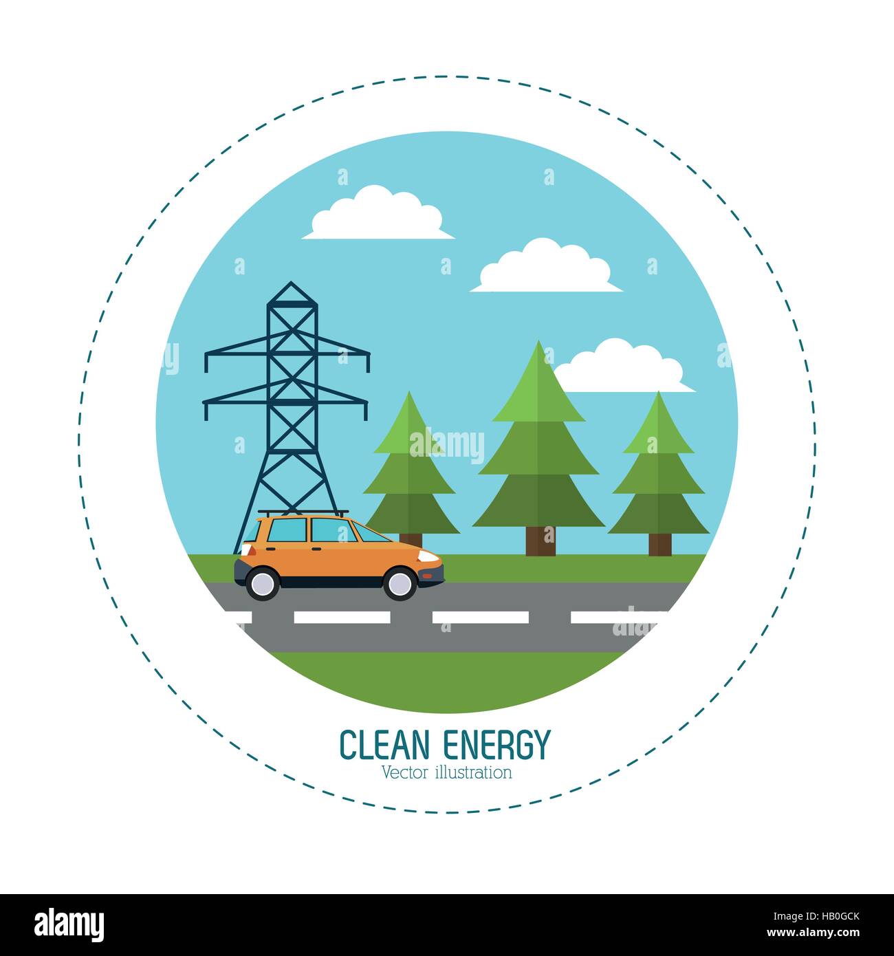 clean energy car road electric tower landscape Stock Vector Image & Art