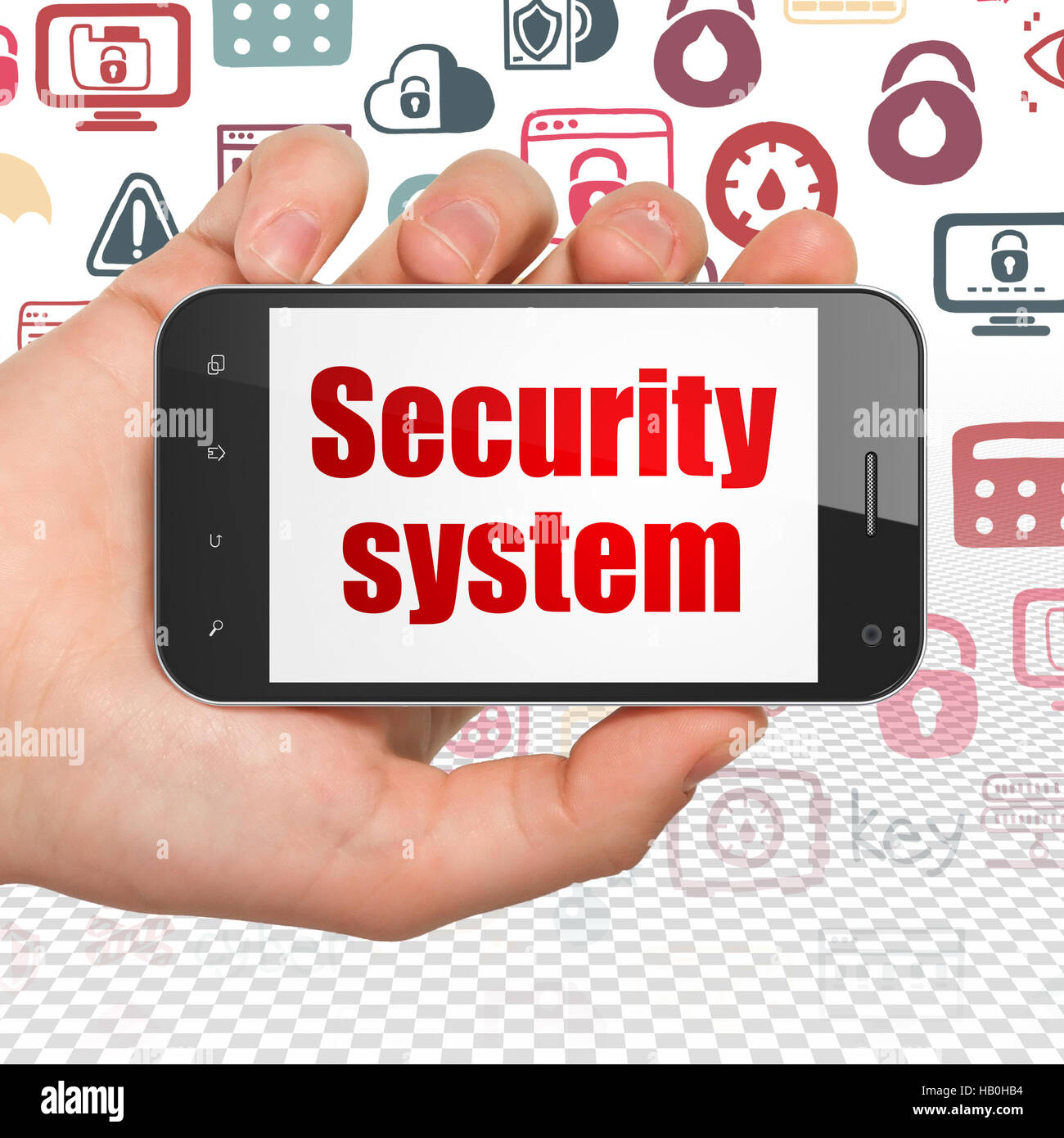 Protection concept: Hand Holding Smartphone with Security System on ...