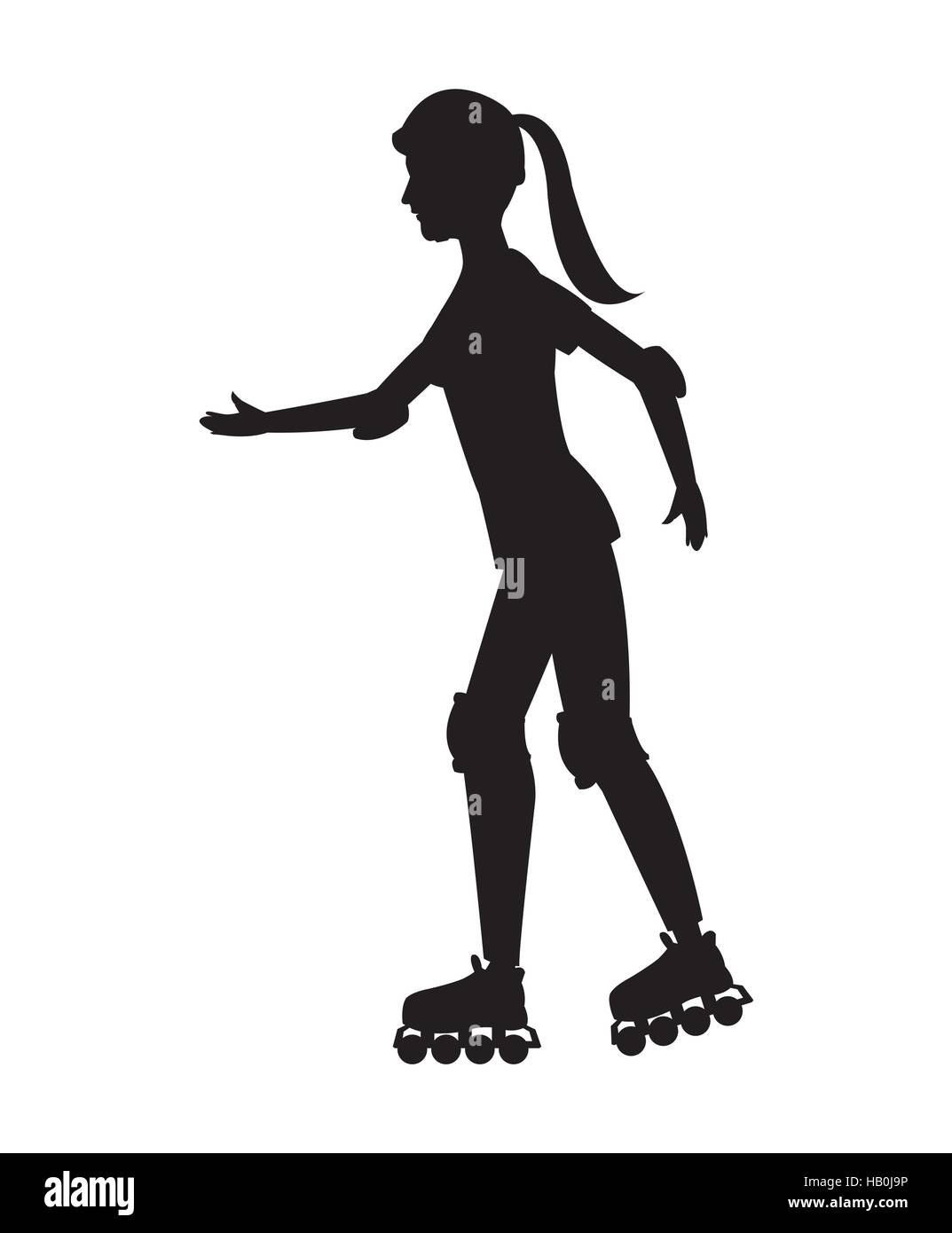 silhouette girl roller skate helmet walking Stock Vector Image & Art