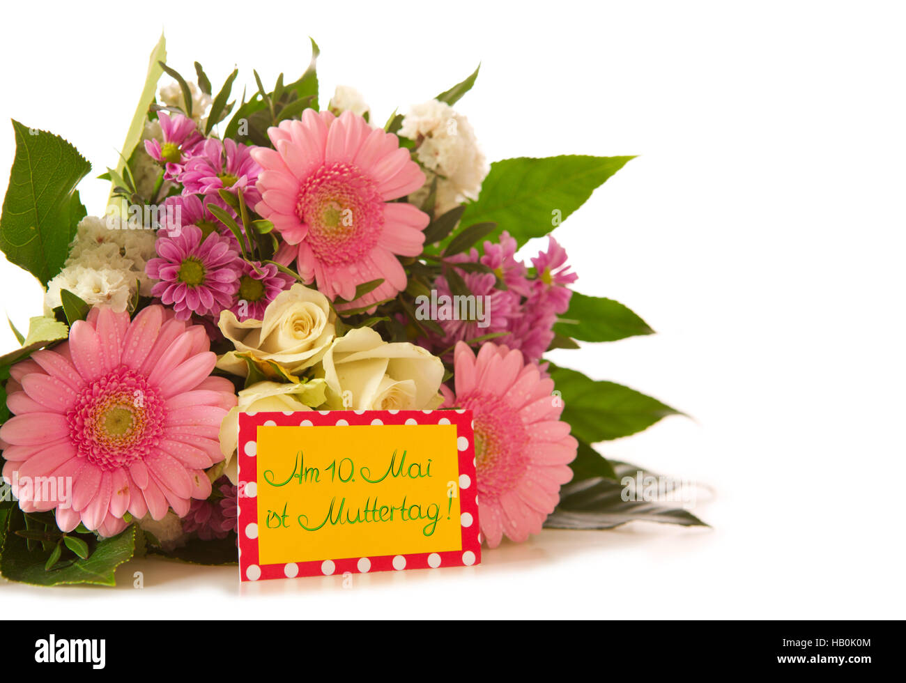 Colorful flowers bouquet and yellow card Stock Photo Alamy