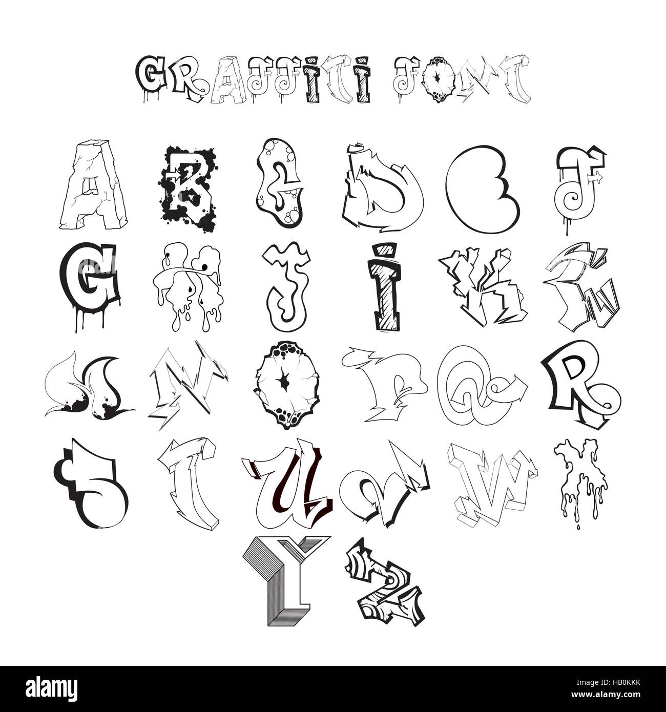 Graffiti Font Alphabet Letters Hip Hop Grafitti Design Stock