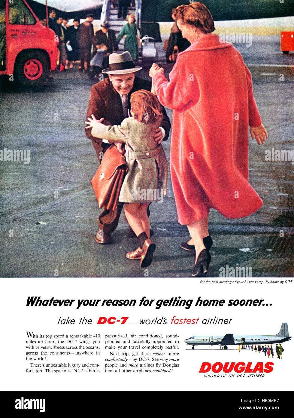 1957 U.S. advertisement for the Douglas DC-7 Stock Photo