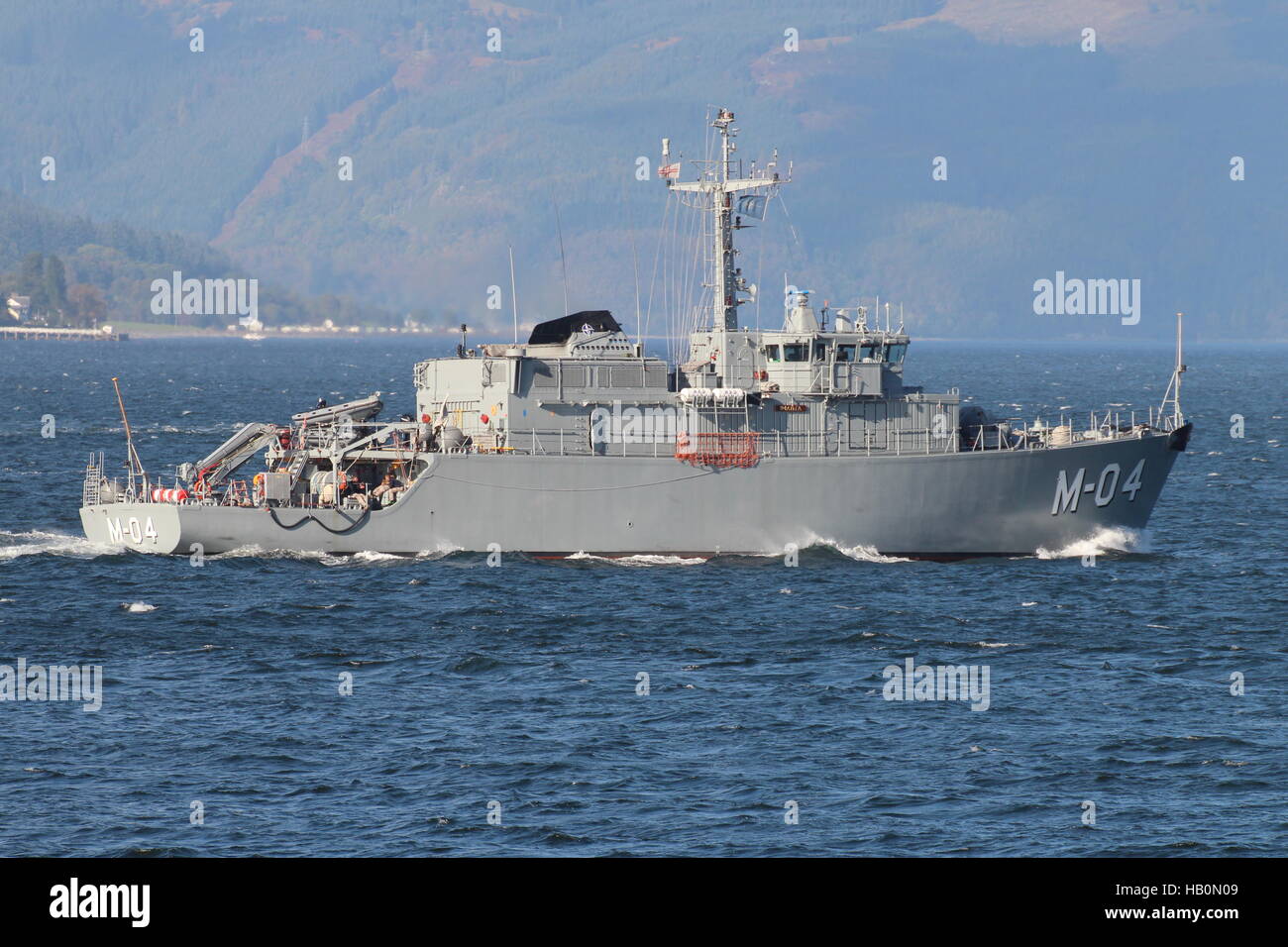 LVNS Imanta (M-04), an Alkmaar-class mine countermeasures vessel of the Latvian Navy, arriving for Exercise Joint Warrior 16-2. Stock Photo