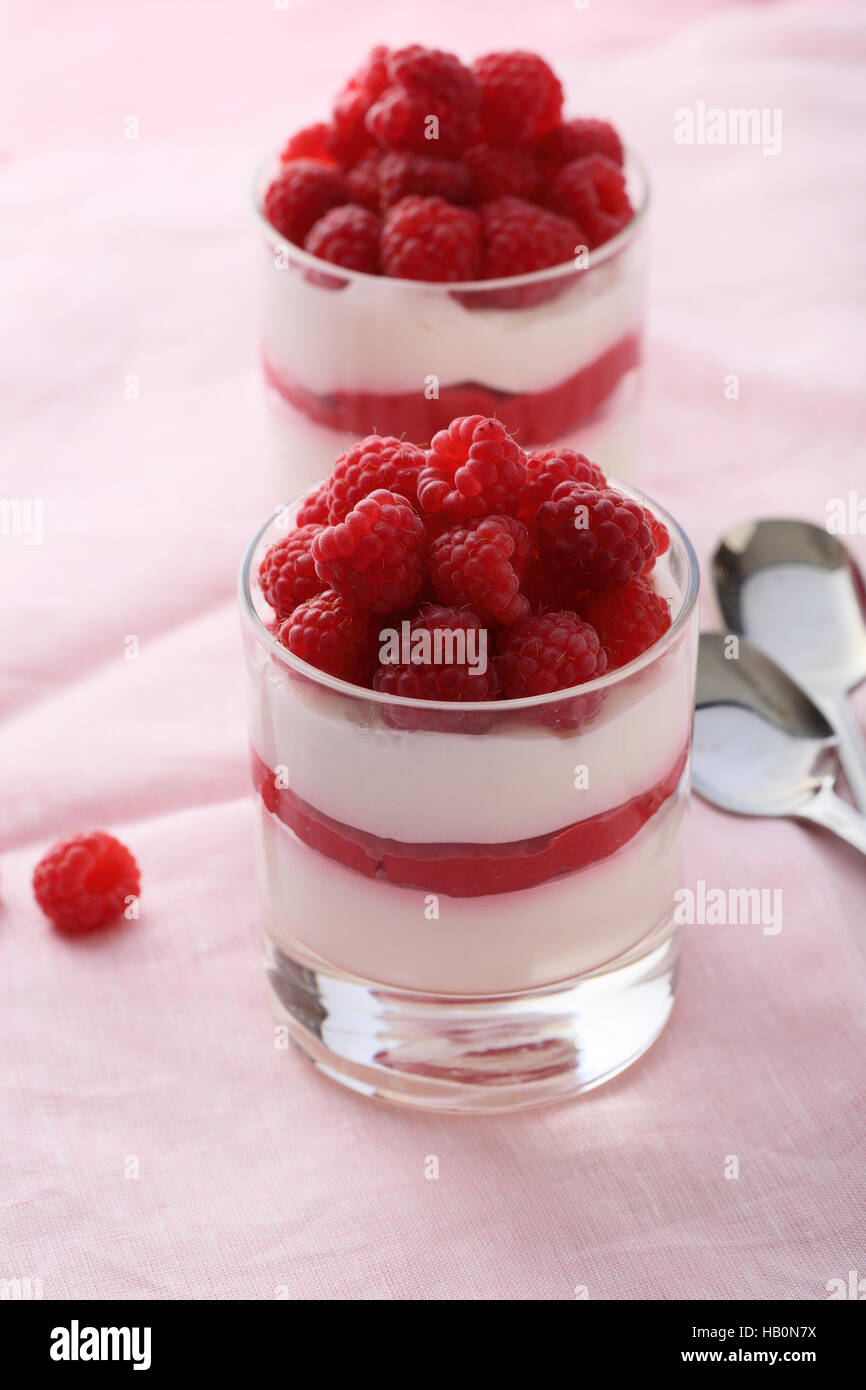 Berry pudding with raspberry, food closeup Stock Photo Alamy