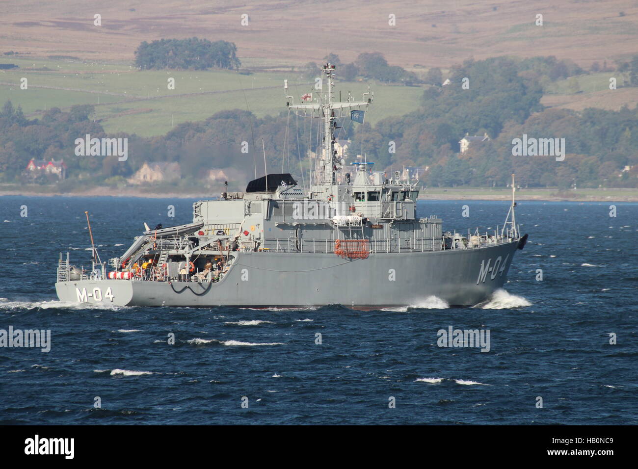 LVNS Imanta (M-04), an Alkmaar-class mine countermeasures vessel of the Latvian Navy, arriving for Exercise Joint Warrior 16-2. Stock Photo