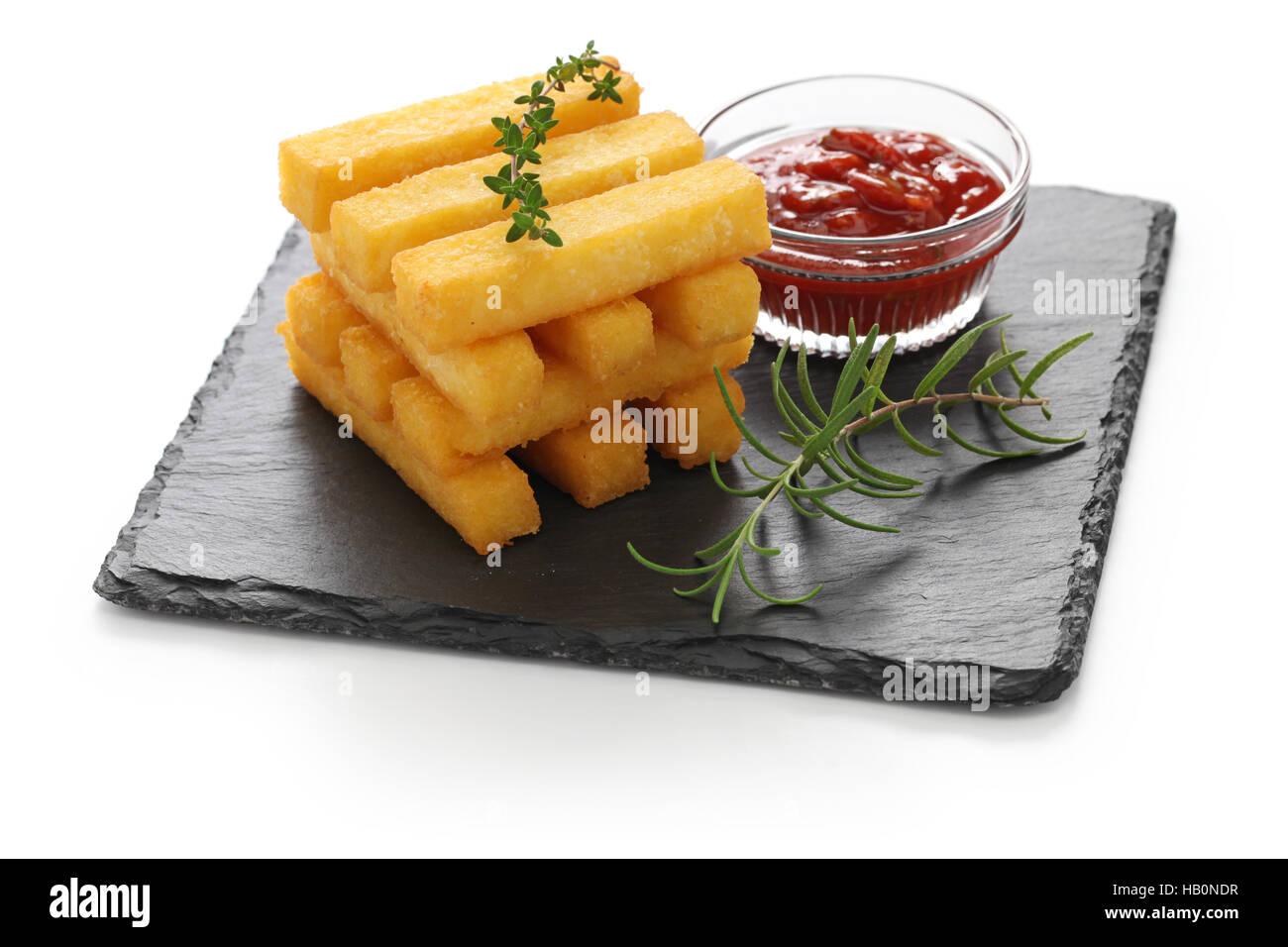 fried polenta, polenta sticks, polenta fries Stock Photo