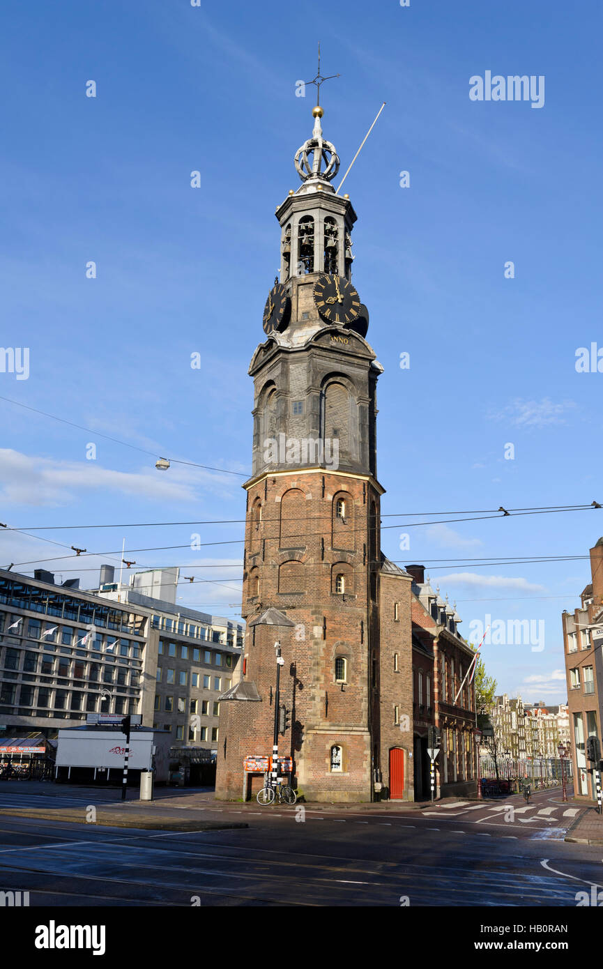 The Munttoren Clock Tower in Amsterdam, Holland, Netherlands Stock