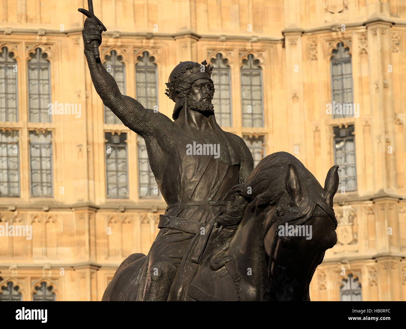 Statue of King Richard 1st outside The Houses of Parliament. Stock Photo