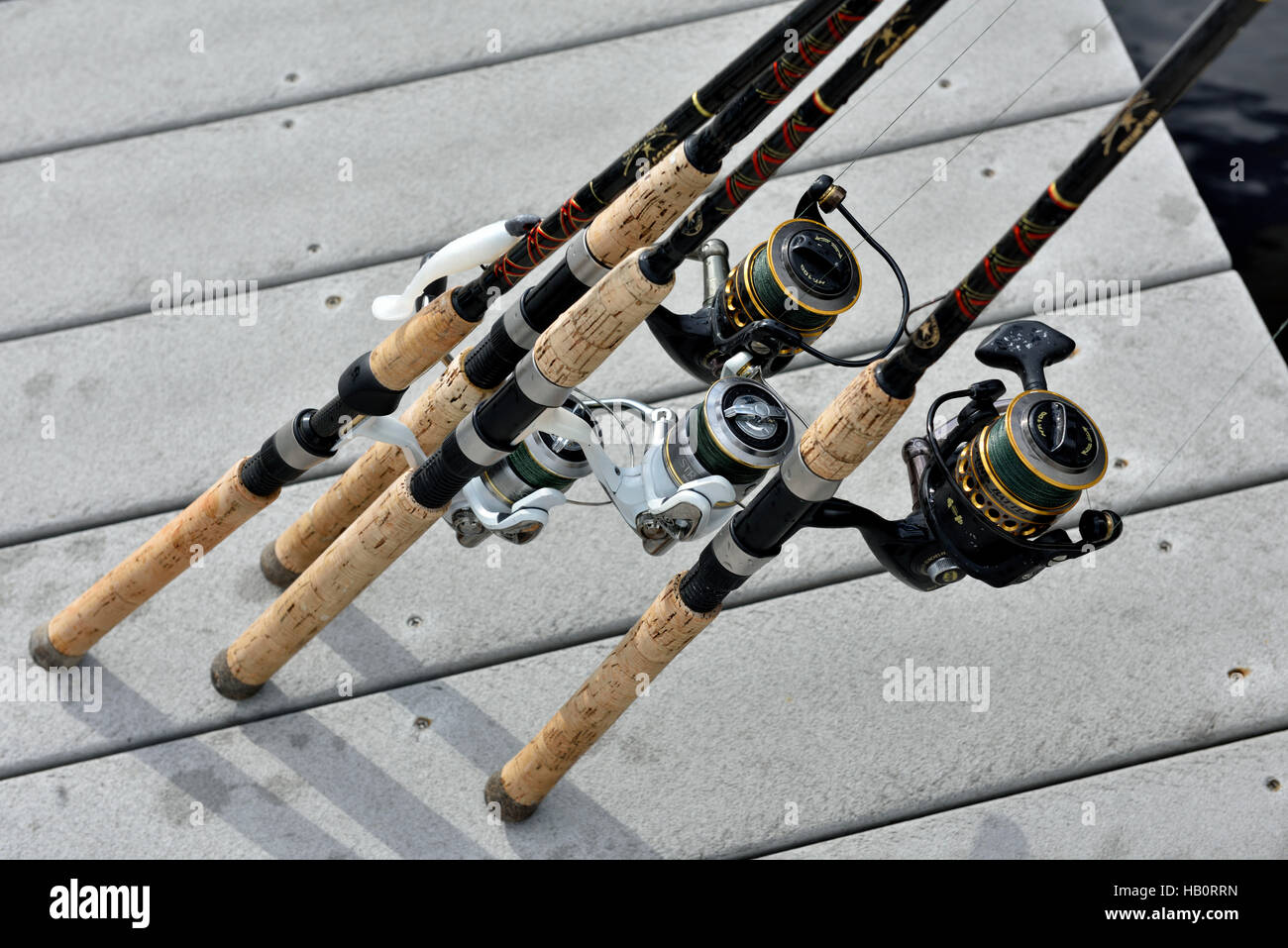 Fishing rods and reels Stock Photo