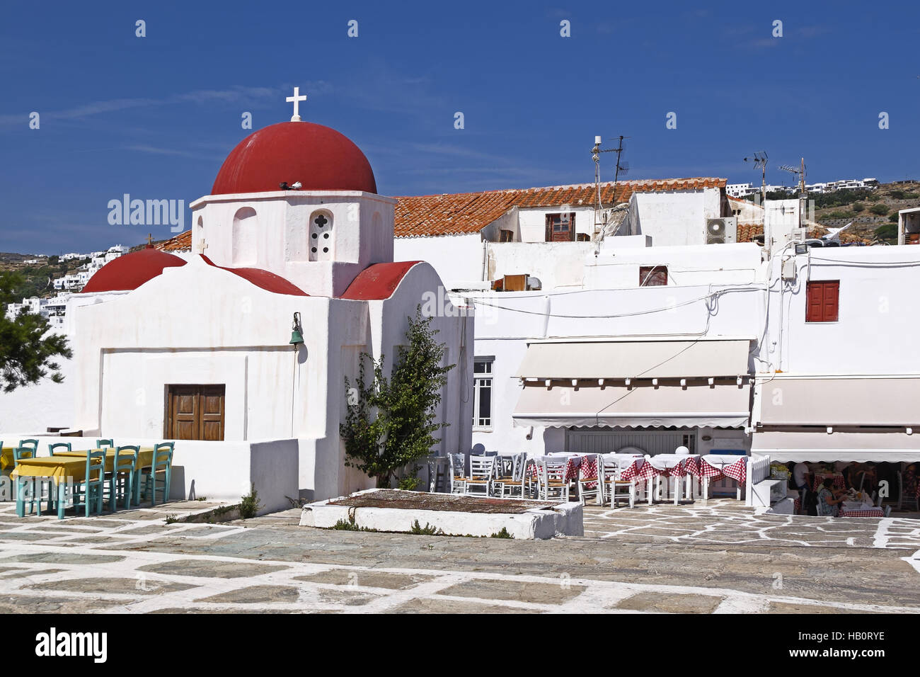 In the old town of Mykonos Town Stock Photo