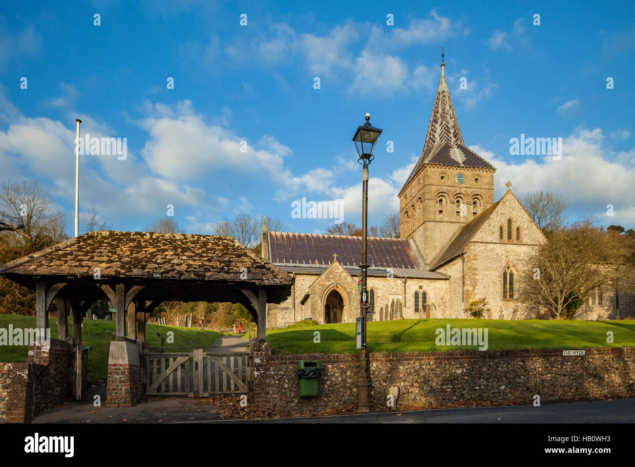 Autumn at All Saints church in East Meon, Hampshire, England Stock ...