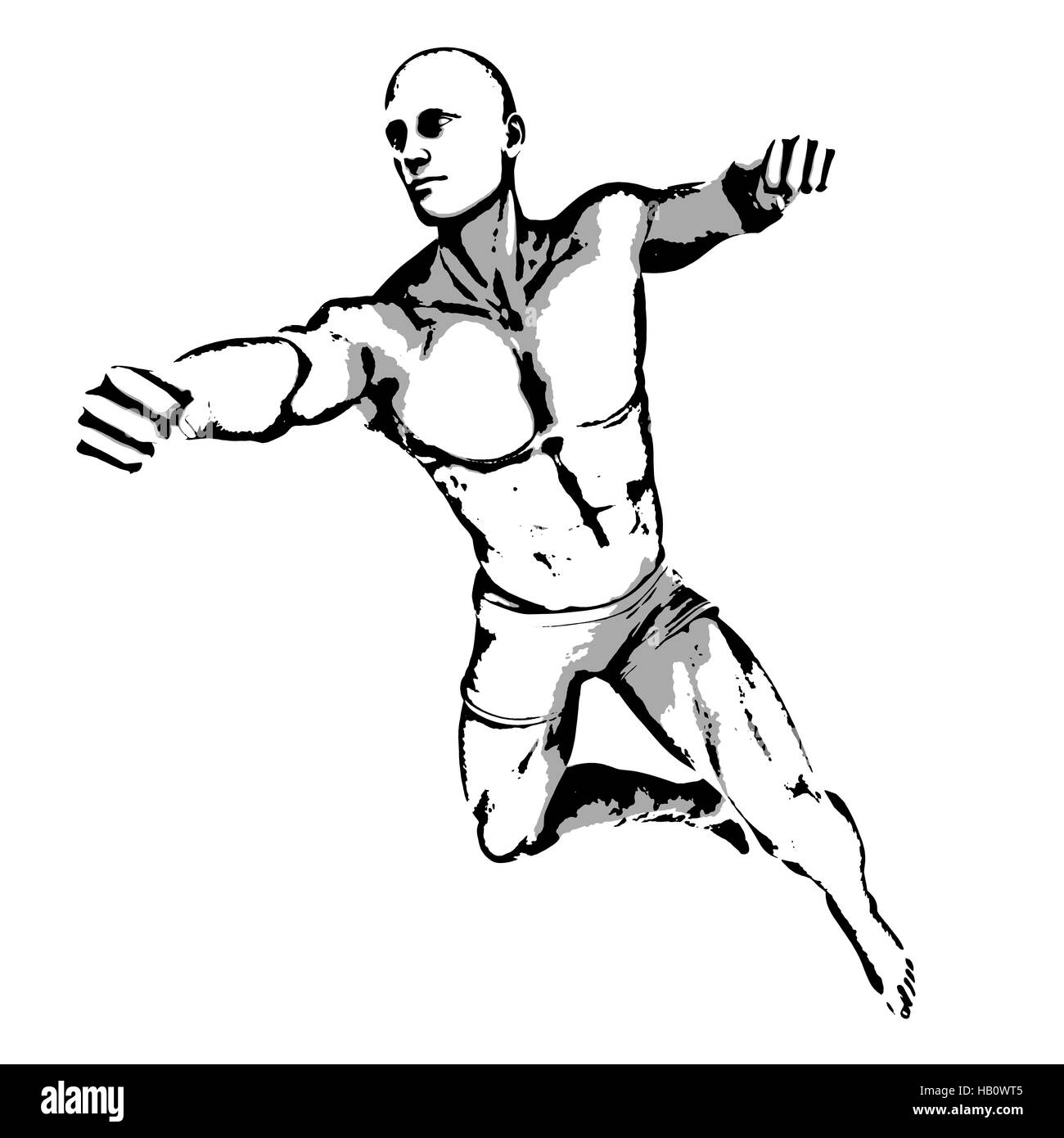Comic Book Hero Pose in Sketch Ink Illustration Stock Photo