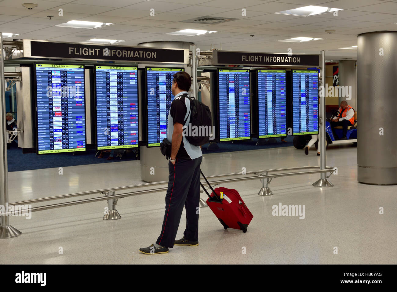 Airport arrivals and departure board, Miami, Florida Stock Photo