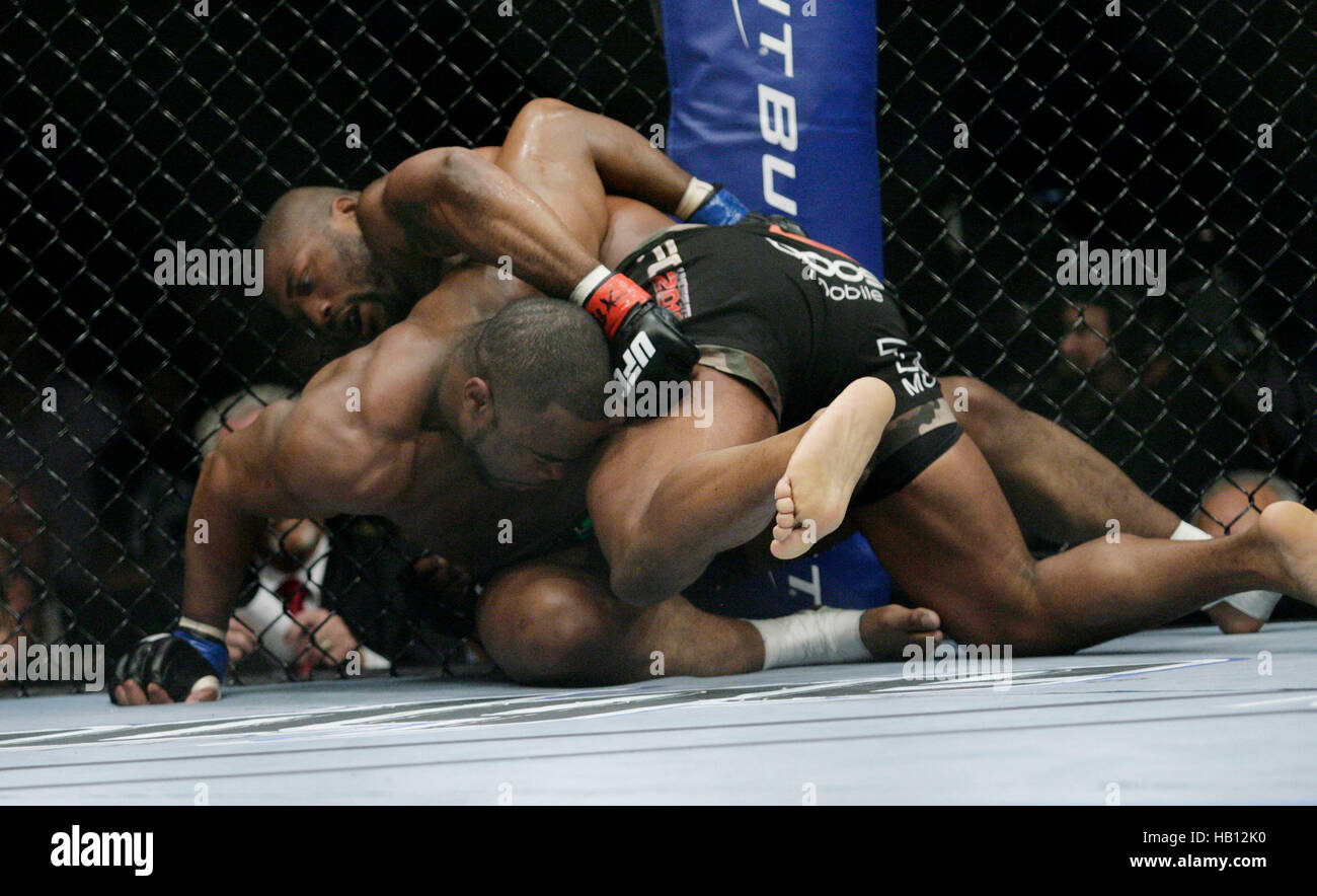 UFC fighter Quinton "Rampage" Jackson, top, fights Rashad Evans at UFC