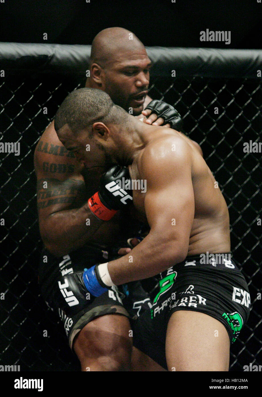 UFC fighter Quinton "Rampage" Jackson, top, fights Rashad Evans at UFC