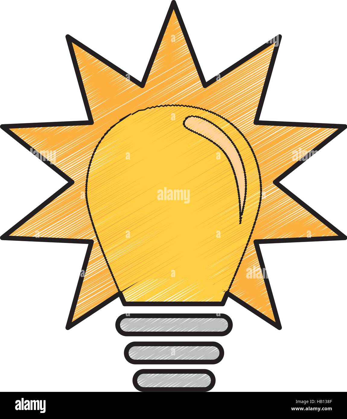 yellow bulb light icon over white background. draw and sketch design ...