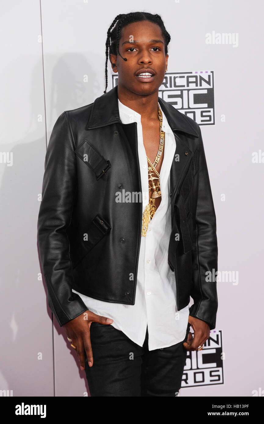 ASAP Rocky arrives for the American Music Awards at Nokia Theatre L.A. Live on November 23, 2014 in Los Angeles, California. Stock Photo