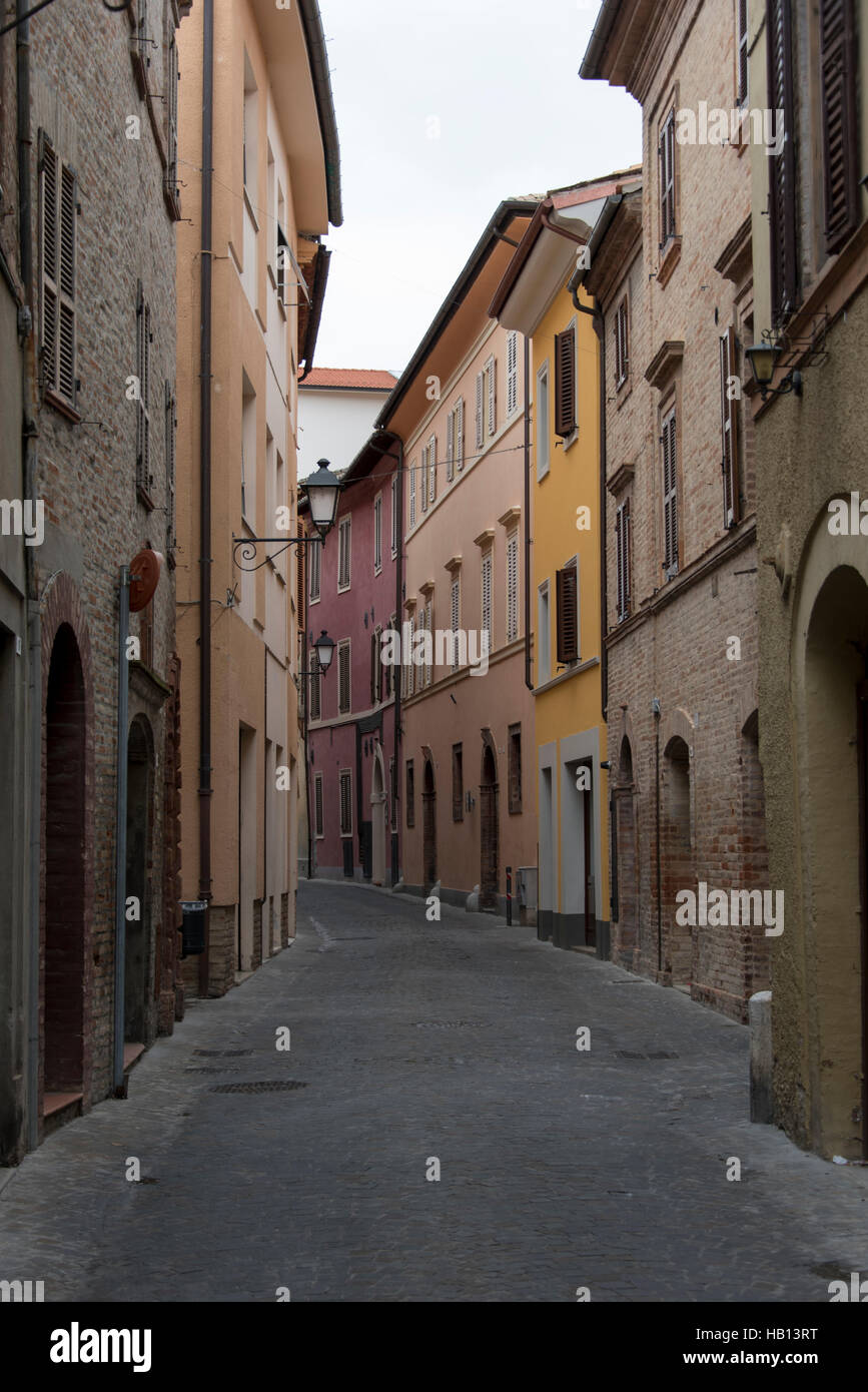 Narrow street in the ancient town of Tolentino Stock Photo