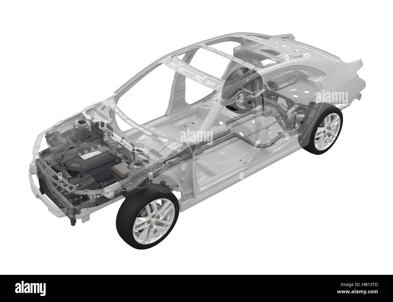 Car Chassis with Engine Stock Photo