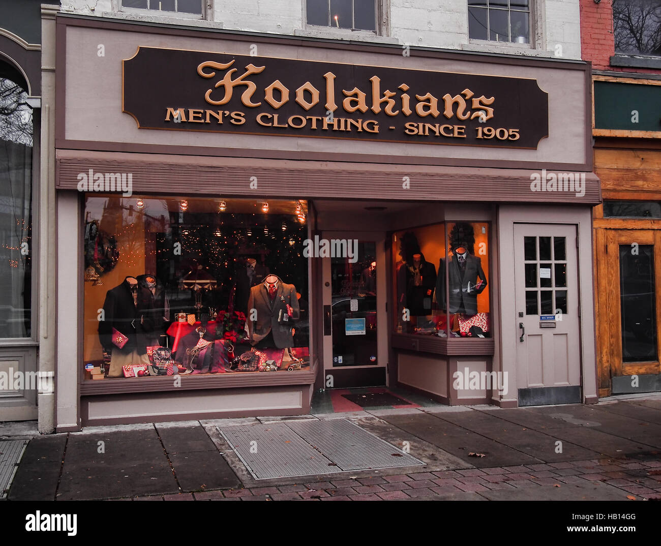 Syracuse, New York, USA. December 3, 2016. Koolakian's Men's Clothing . Shot from a public street Stock Photo