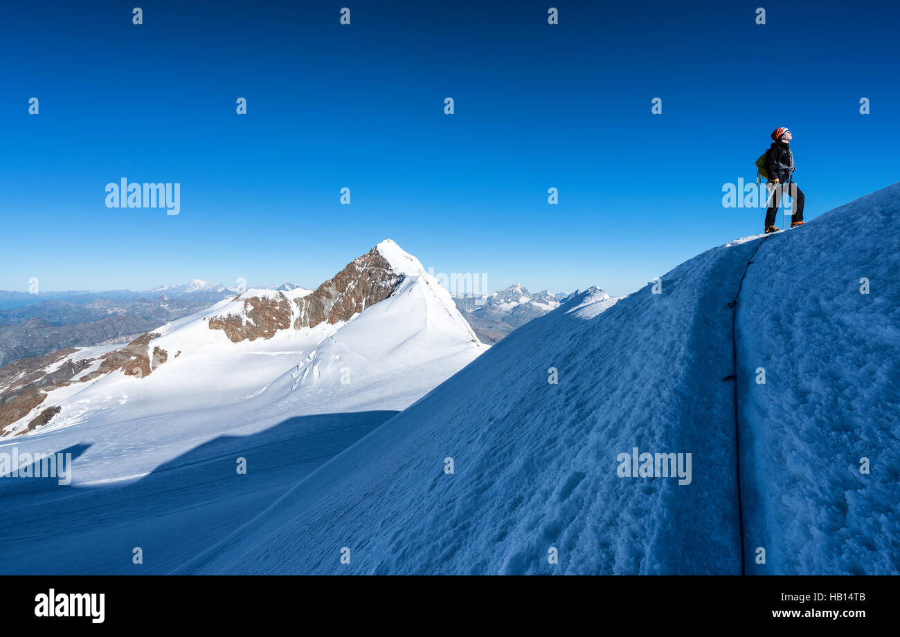 Mountain climbing at Monte Rosa massive mountains, Alps, Italy, Europe, EU Stock Photo
