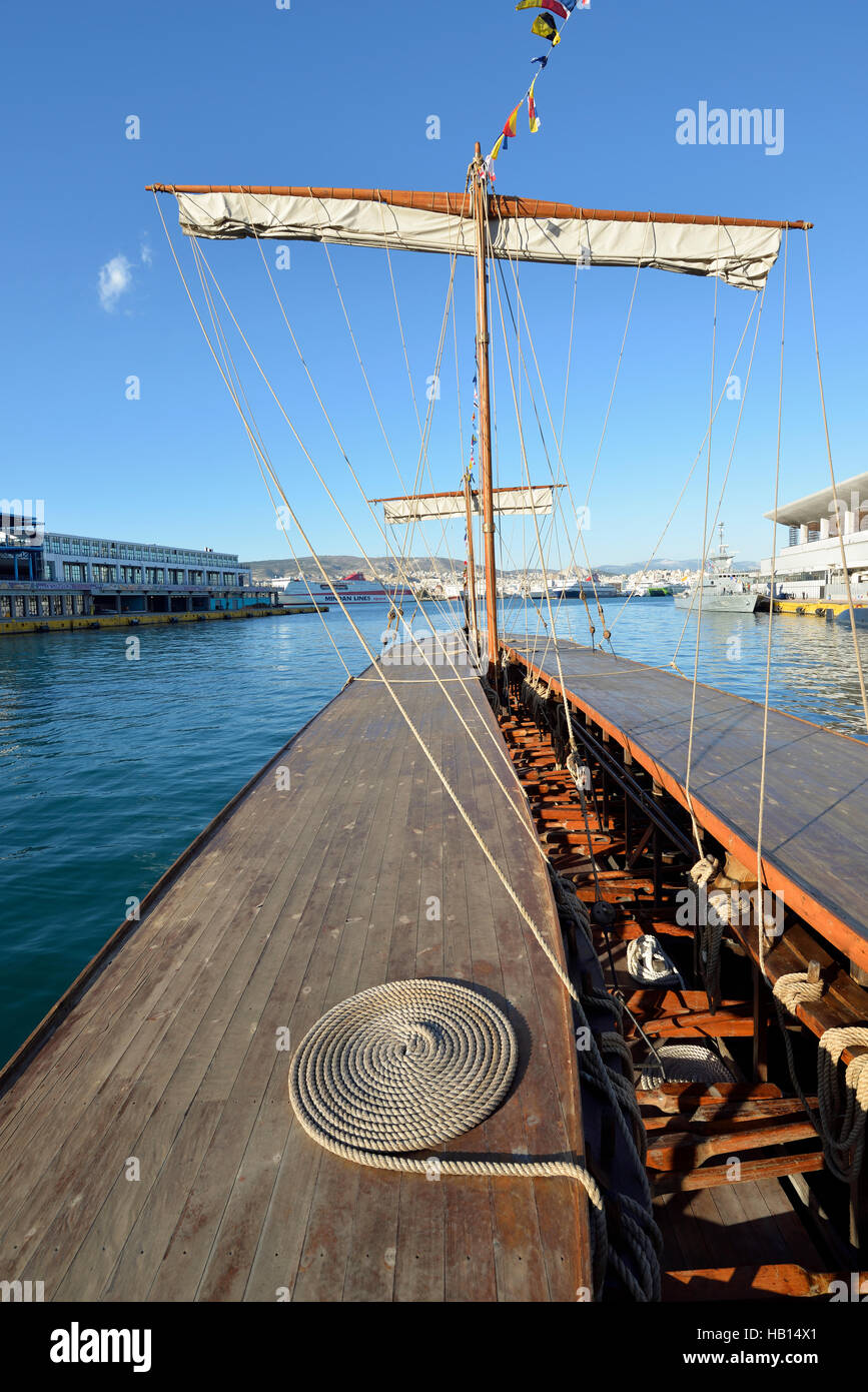 Ancient trireme 'Olympias' in port of Piraeus, Athens, Greece Stock Photo