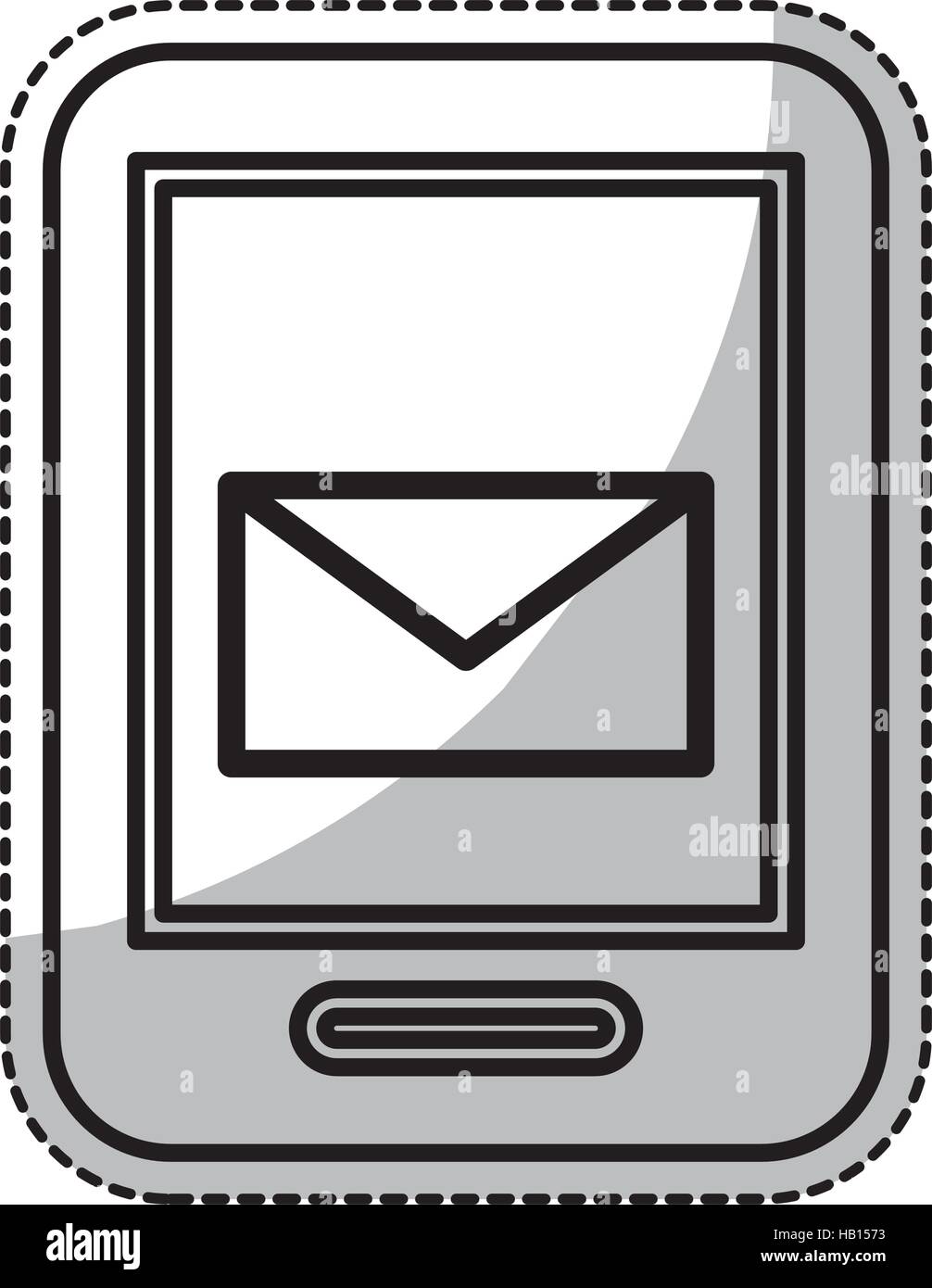 smartphone device with mail envelope icon on screen over white ...