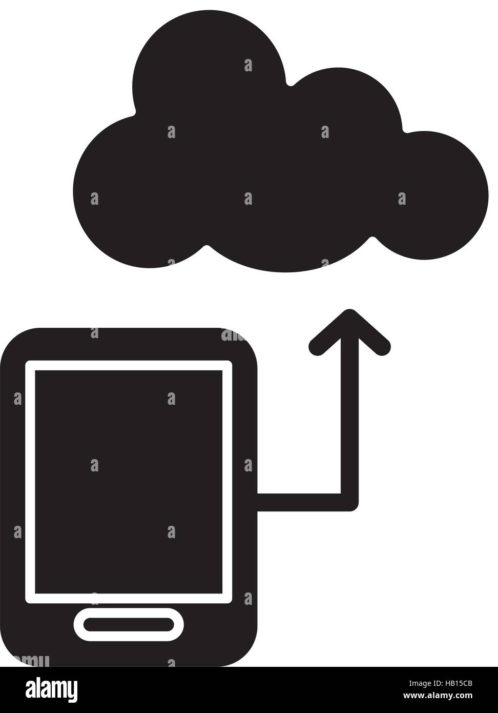 silhouette of smartphone with upload arrow and cloud storage icon over ...