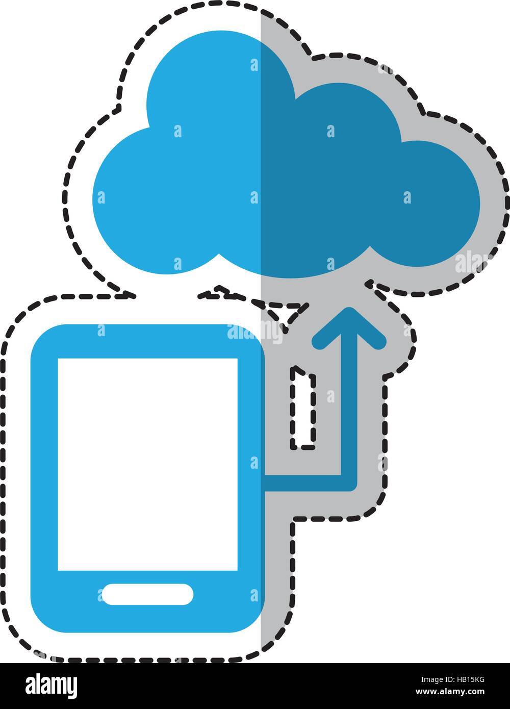 smartphone with upload arrow and cloud storage icon over white ...