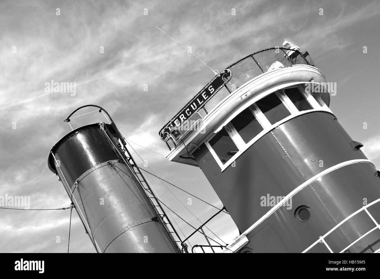 Steam powered tug boat Black and White Stock Photos & Images - Alamy