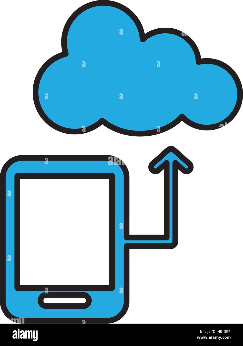 smartphone with upload arrow and cloud storage icon over white ...