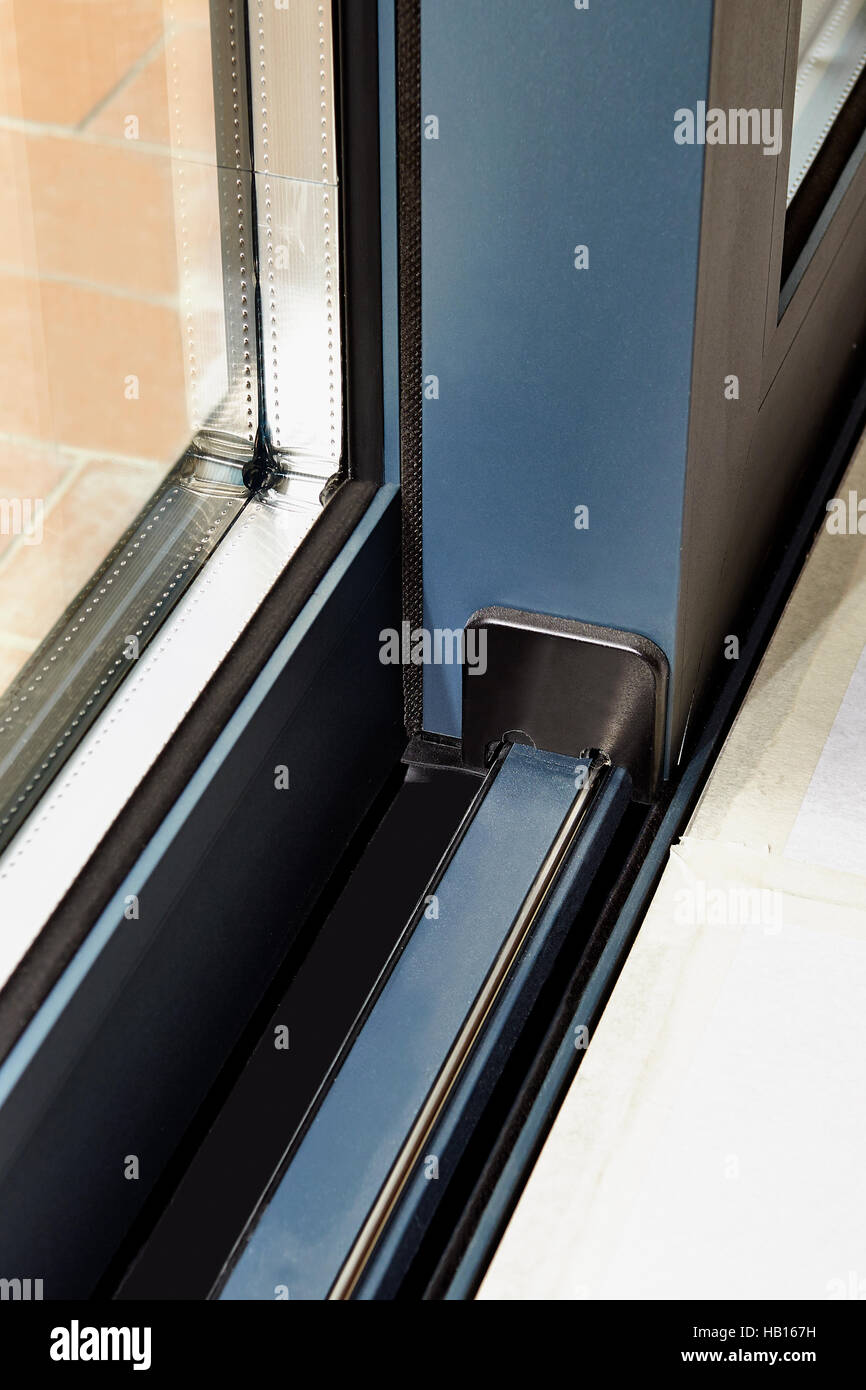 Sliding glass door detail and rail embed in floor Stock Photo Alamy