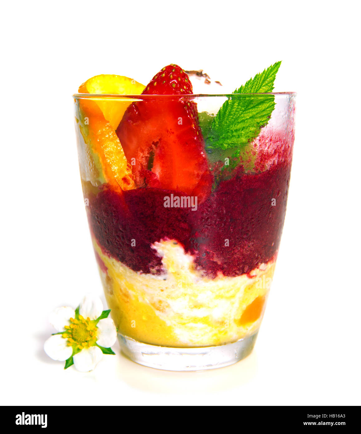 Mixed ice cream with fruits isolated . Stock Photo