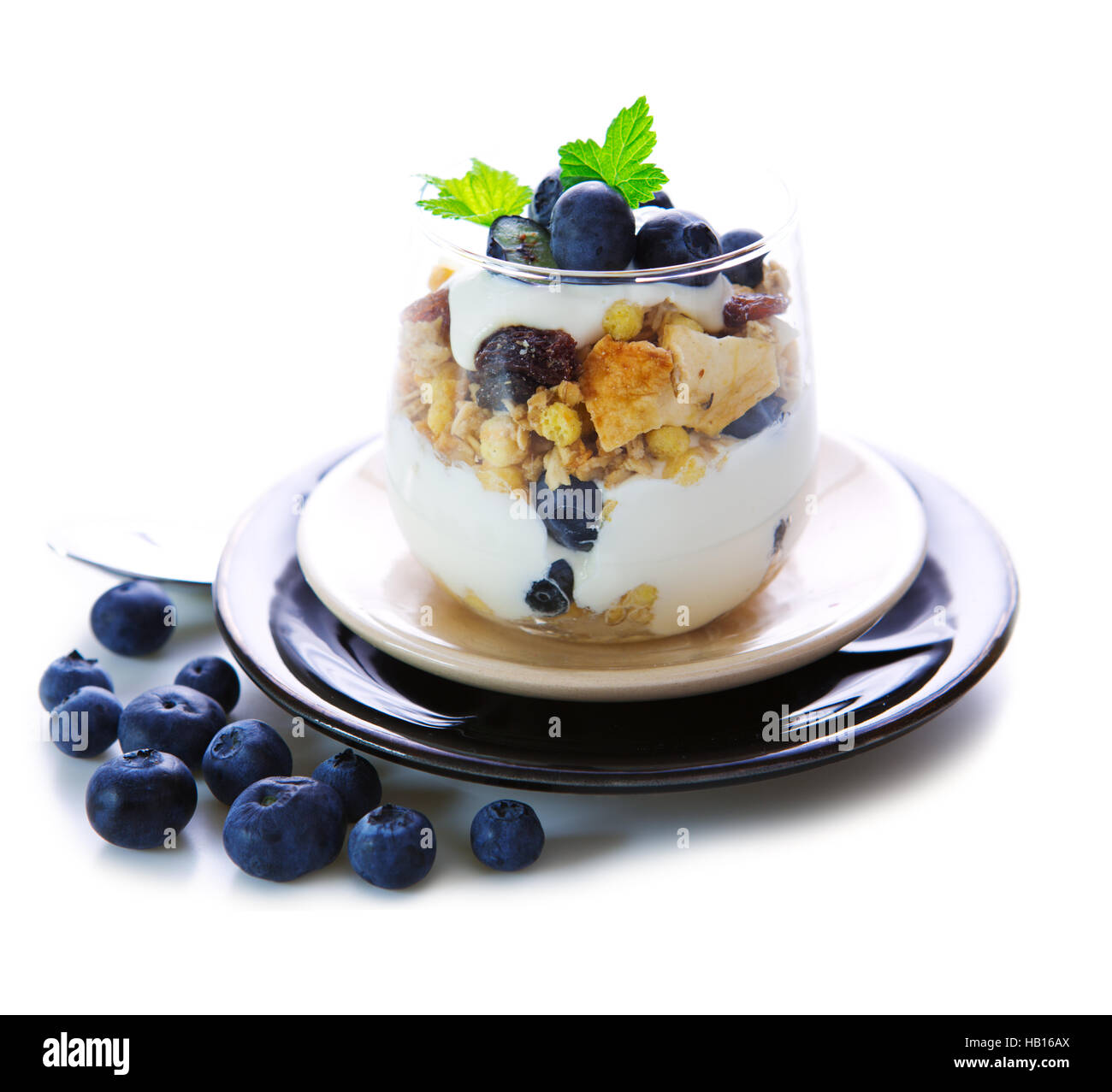 Fresh Yogurt with blueberries Stock Photo