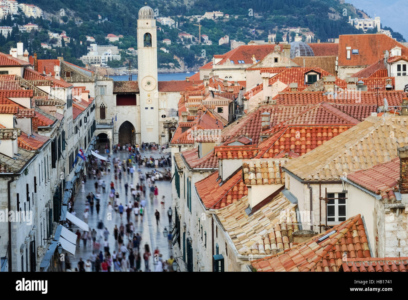 The Stradun in Dubrovnik with tourist Stock Photo