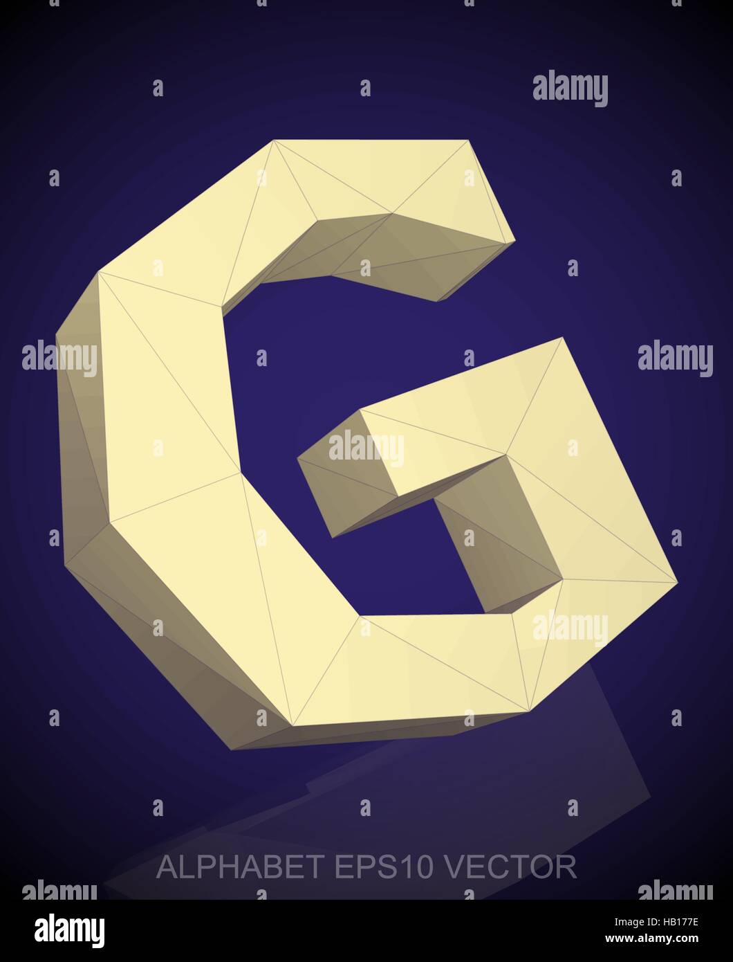 Abstract Yellow 3D polygonal uppercase letter G with reflection. Low poly alphabet collection. EPS 10 vector illustration. Stock Vector