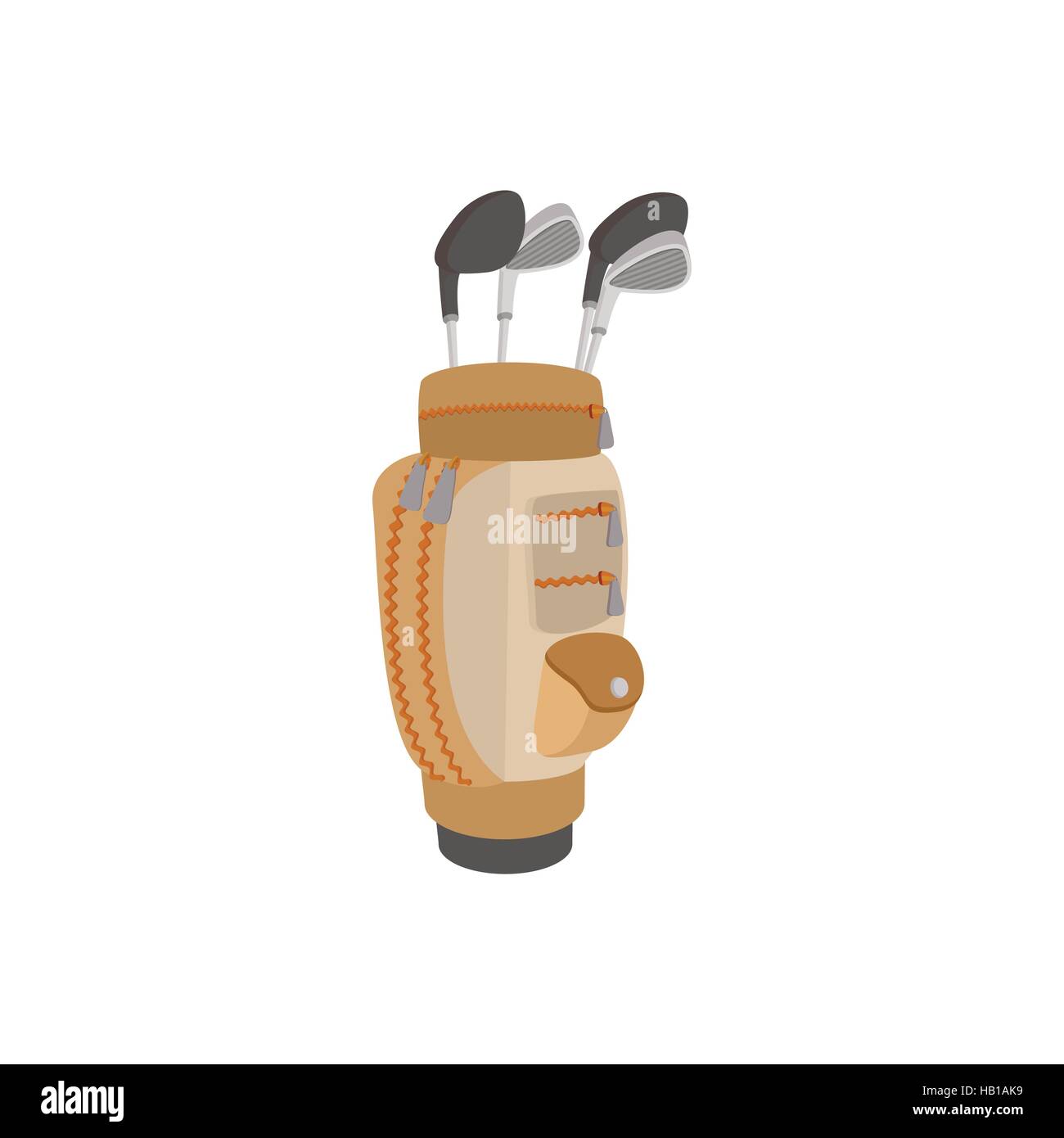 Golf clubs in a brown bag cartoon icon Stock Vector