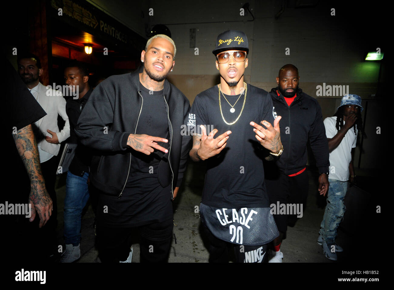 EXCLUSIVE: Recording artist Chris Brown and August Alsina (r) leaving the  2014 BMI R\u0026B/Hip-Hop Awards at the Pantages Theatre on August 22, 2014 in  Hollywood, California Stock Photo - Alamy, image size:1300x955