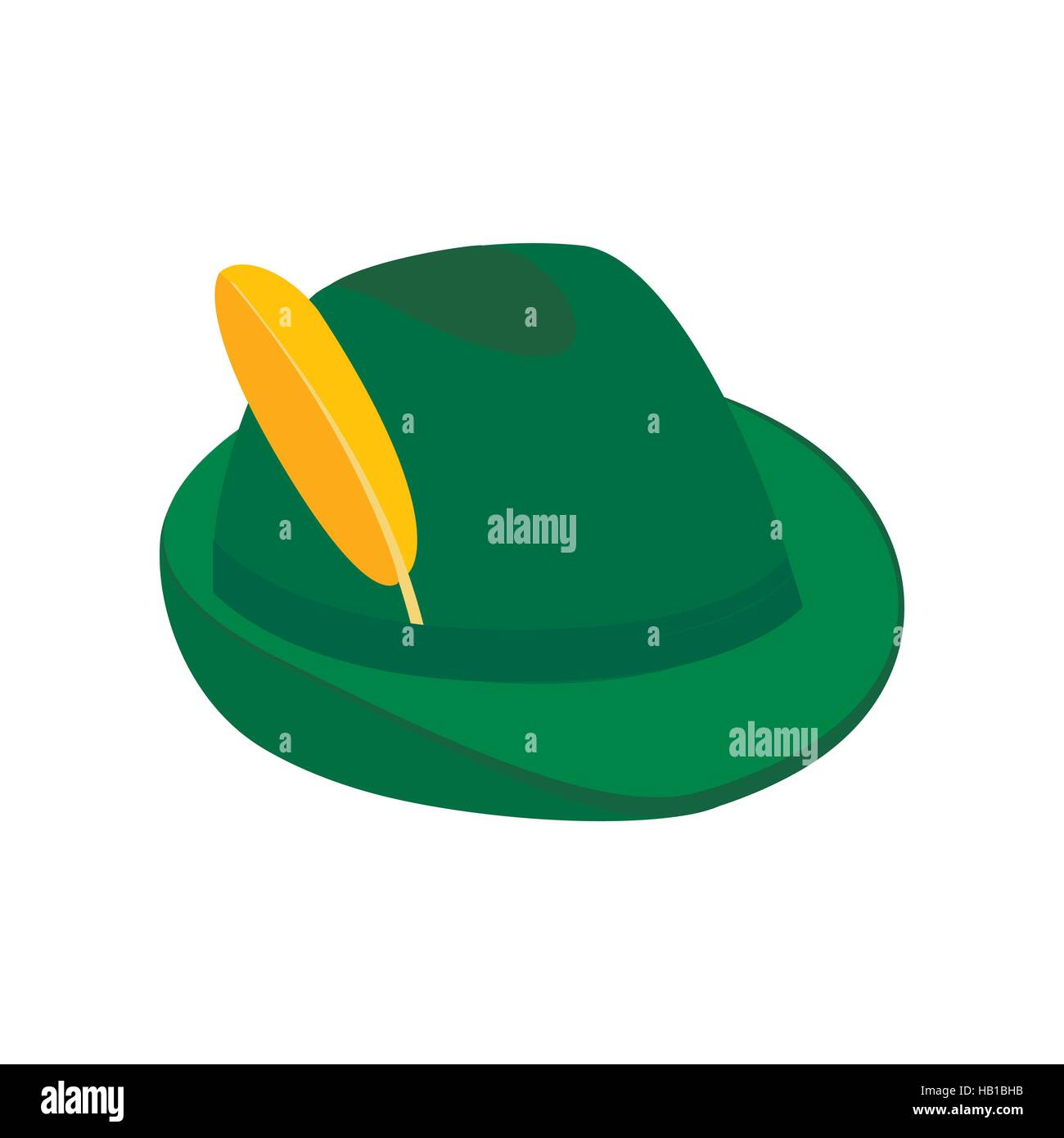 Green hat with a feather isometric 3d icon Stock Vector