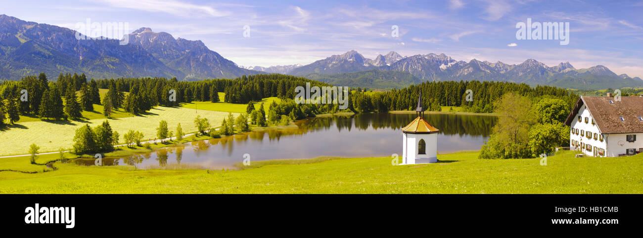 wide panorama landscape in Bavaria, Germany, Stock Photo